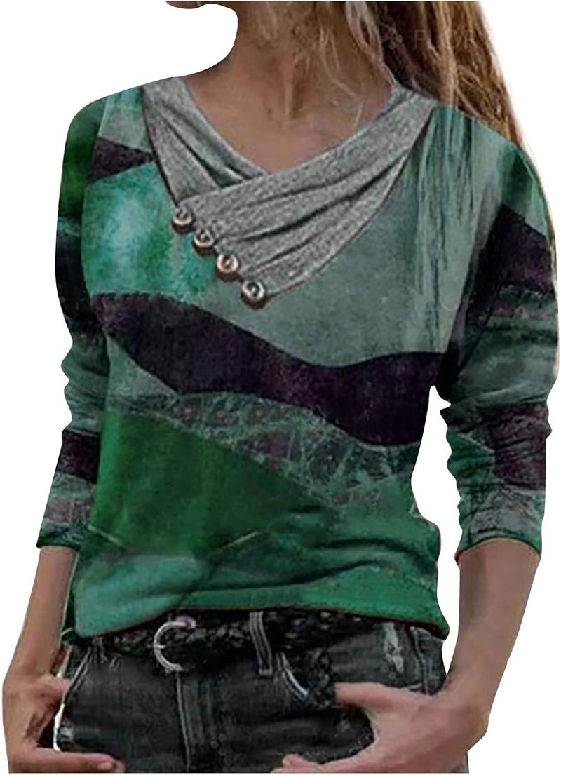 woobles Womens Sweatshirts for Ladies Tie Dye Printed Embroidery Collar Tunic Gradient Blouses Long Sleeve Pullovers - Image 1